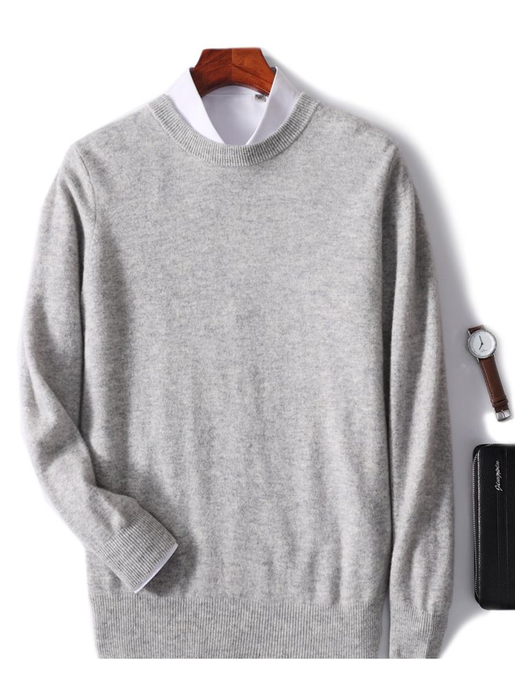 Neue Herbst- und Winter-Herren-Rundhalspullover aus Wolle in Volltonfarbe mit lockerer Kaschmir-Strickbasis für Jugendliche_voghion.com