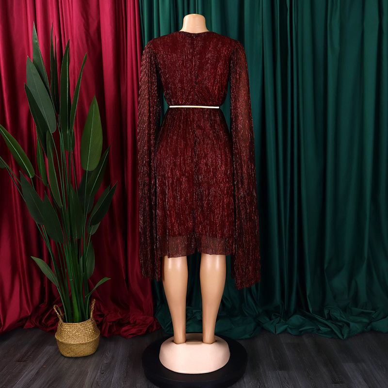 Damenbekleidung Neue V-Ausschnitt Temperament Langarm Cape Taille Kleid Rock_voghion.com