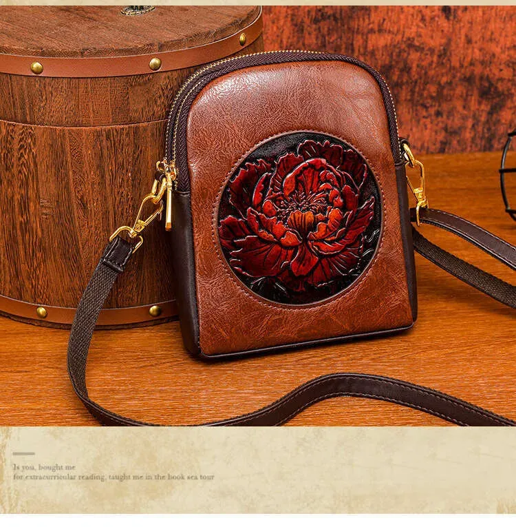 Borsa a tracolla con tracolla singola, con texture in rilievo di peonia, nuova borsa casual da pendolare in stile cinese_voghion.com