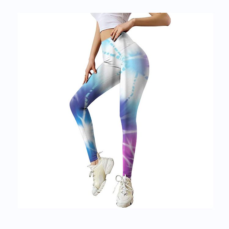 Pantaloni da yoga da yoga da donna con stampa multicolore antirughe sull'anca, dimagranti a vita alta, con fiocco elasticizzato_voghion.com