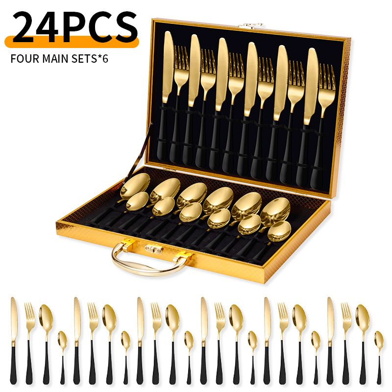 Set di posate premium in acciaio inossidabile da 24 pezzi - Coltelli da bistecca, forchette e cucchiai per cene raffinate_voghion.com