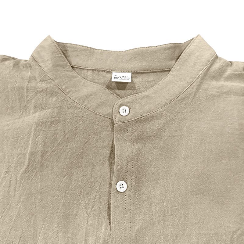 Camicia da uomo in stile cinese, nuova, primavera e autunno, con bottoni in lino, manica lunga, tasca e colletto rialzato_voghion.com