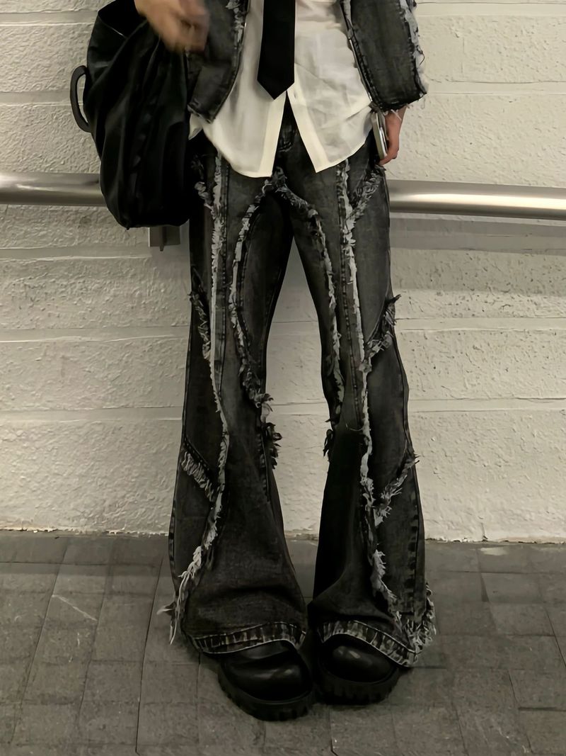 Men's Clothing Niche Design Raw Edge Shoulder Pad Denim Short Sleeve Washed Heavy Jeans Suit Men's Jacket Shirt Short_voghion.com