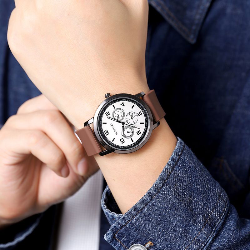 Student Leisure Youth Digital Three Eyes Quartz Silicone Men's Watch_voghion.com