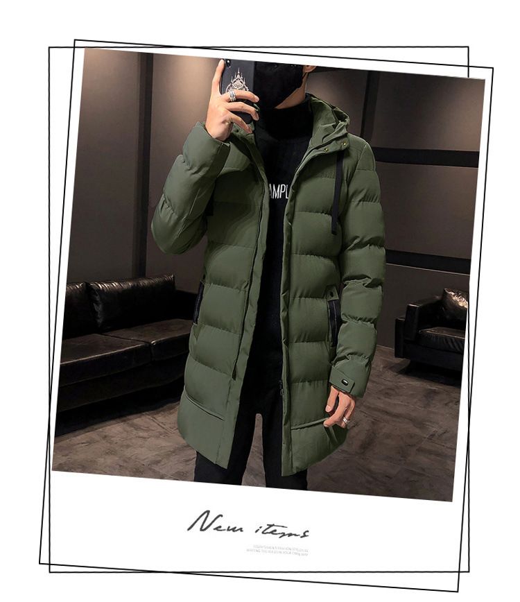 Men's Clothing Men's Long Winter Coat With Hood, Thickened Polyester Filling, Fashionable Casual Jacket For Cold Weather (Grey, Green, Black)_voghion.com