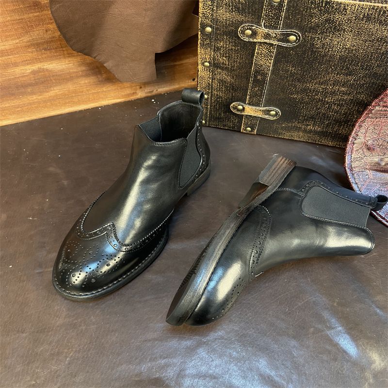 Stivali in vera pelle di cavallo fatti a mano, stivaletti casual in pelle alla moda per quattro stagioni_voghion.com