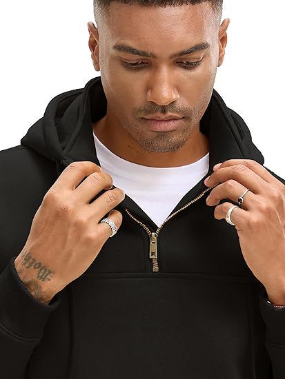 Herrenbekleidung Schweres Fleece-Kapuzenpullover - Warmer Winterpullover mit Kängurutasche, lässige, lockere Passform für Outdoor und Streetwear_voghion.com