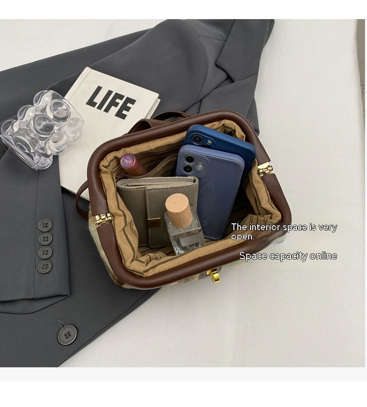 New Women's Bag Retro Versatile Handheld Small Bag Women's Autumn/winter Checkered Small Square Bag High Quality Fabric Shoulder Bag_voghion.com