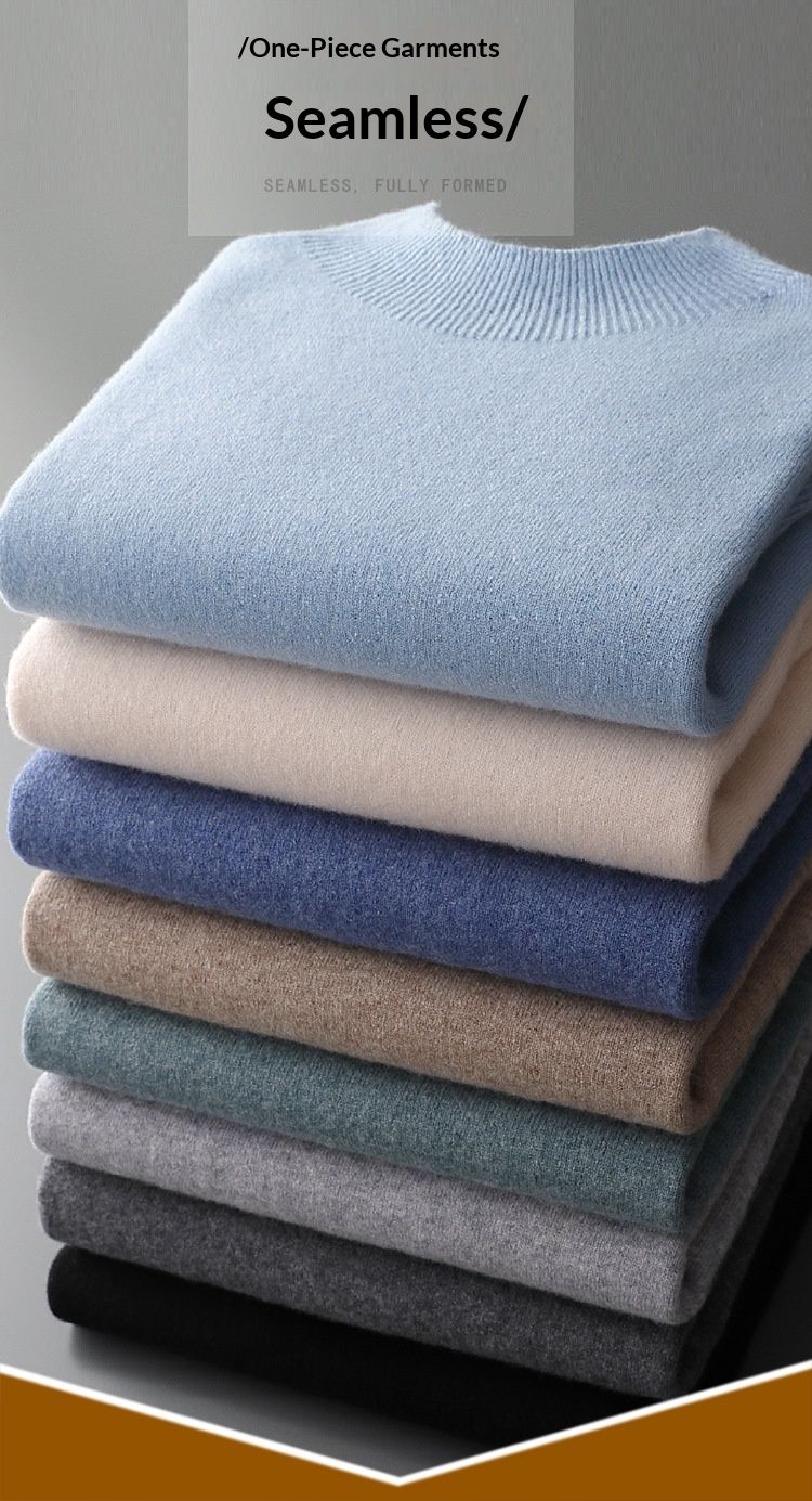 Nordmann 100% Wool Seamless Half Turtleneck Sweater For Men Loose Pullover Solid Color Knitted Warm Base Layer_voghion.com