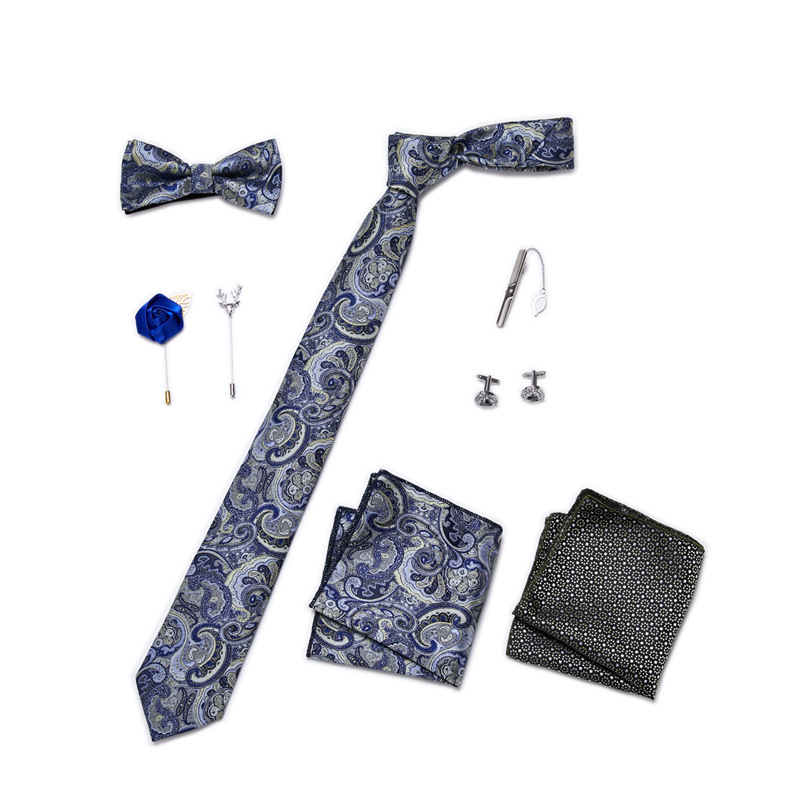 Men's Ties & Handkerchiefs fashionable business solid color flower tie square scarf 8-piece combination set_voghion.com