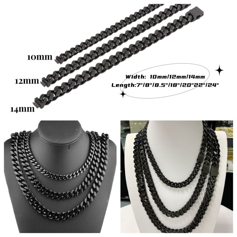 Set di gioielli da uomo, alla moda, in acciaio inossidabile, con collana a catena cubana piatta, bracciale cubano da uomo di alta qualità e personalità._voghion.com