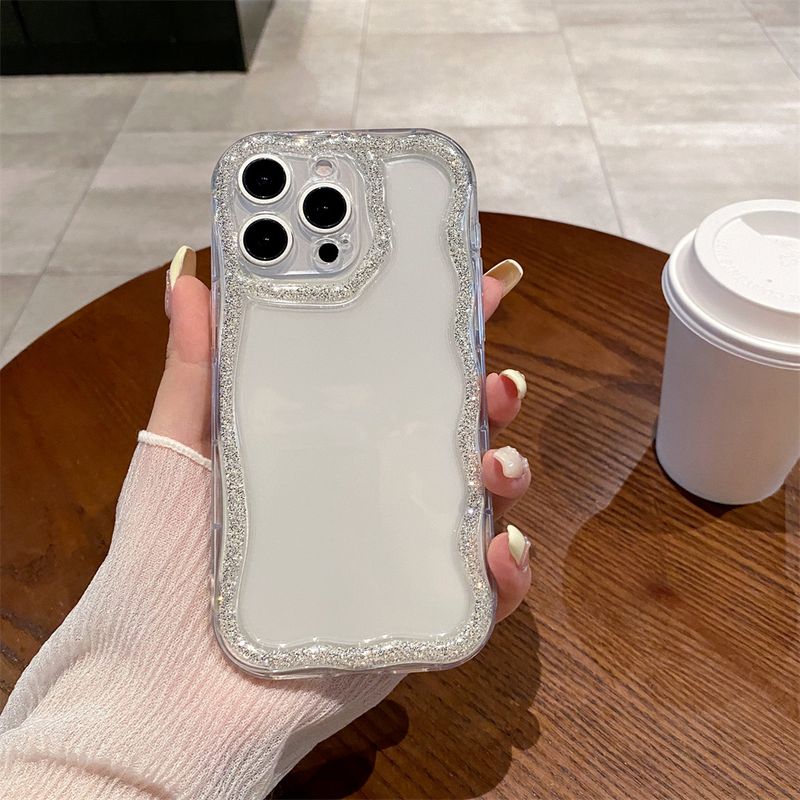 Glitter Cute Wave Border Silicone Soft Phone Case For IPhone 16 15 14 13 12 11 Pro Max Plus Girl Clear Cover Shockproof Shell_voghion.com