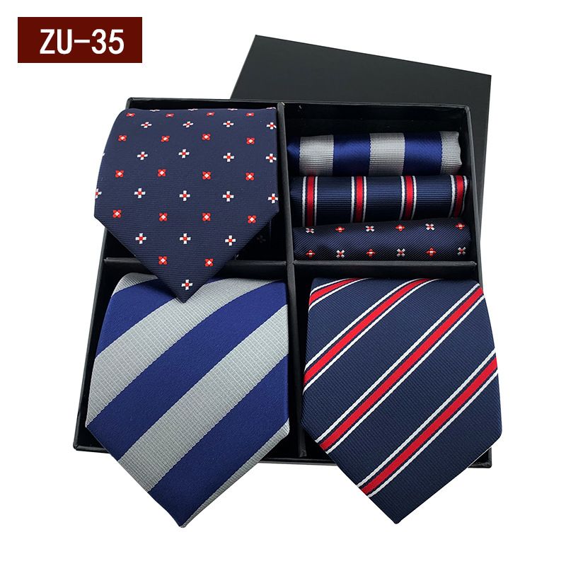Unisex Men's gift box tie Fashion business striped tie square scarf set luxury gift box_voghion.com