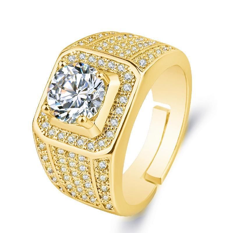 Domineering Full Sparkling Business Men's Ring, Large Naked Diamond Set With Zircon, Luxurious High End Wedding Ring_voghion.com