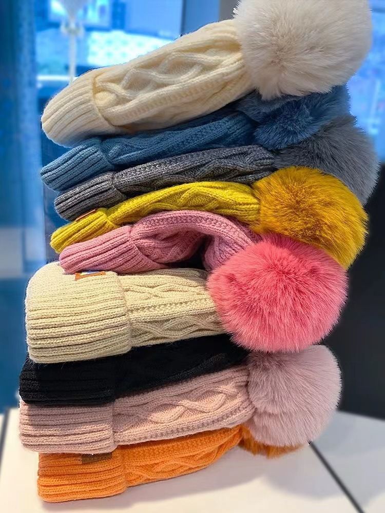 Winterliches Plüschstrickkleid für Damen, dicker Ohrenschutz im koreanischen Stil für den Herbst, geeignet für großen Kopfumfang und schlankmachendes Gesicht_voghion.com