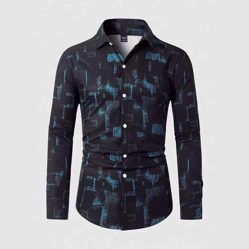 Camicia da uomo primavera e autunno, stampa digitale, traspirante, sottile, versatile, per il pendolarismo quotidiano._voghion.com