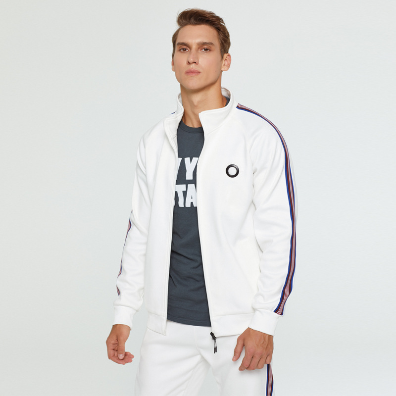 Herrenbekleidung Langarm Sport Zweiteiliger Reißverschluss Kontrastierende bedruckte Linie Mode Lässiger und bequemer Anzug_voghion.com