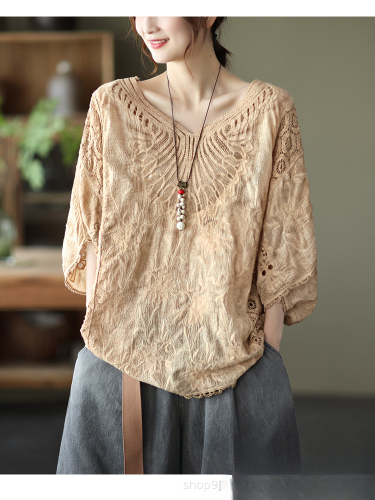 Damska koszulka z krótkim rękawem, modna, chroniąca przed słońcem, bawełniana, z wycięciem w kształcie skrzydeł nietoperza, luźna, w dużym rozmiarze_voghion.com