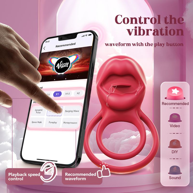 APP Telecomando Lingua Lecca Conversione di Frequenza Pene Maschile Blocco Anello Fine Vibrazione Radiazione Ritardo Coppia Flirtare Vibratore_voghion.com