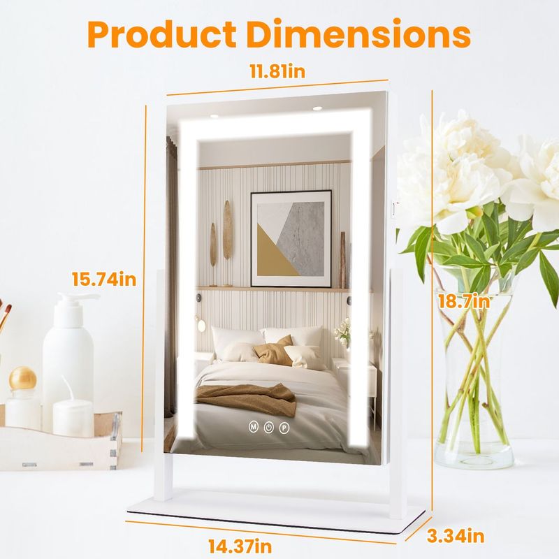 Vanity Mirror With Lights,3 Lighting Colors Dimmable Brightness Smart Touch Control 10X Magnifying Mirror 360°Rotation LED Lighted Makeup Mirror For Desk Bedroom Dressing Room_voghion.com