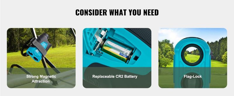 VEVOR Golf Rangefinder, 1000 Yards Laser Golfing Hunting Range Finder, 6X Magnification Distance Measuring, Golfing Accessory With External Magnet Mount, High-Precision Flag Lock, Slope, And Batteries_voghion.com