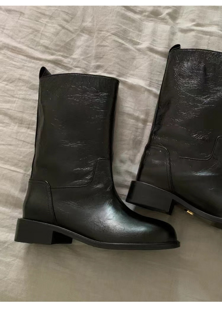 Damenschuhe Neue Samtstiefel mit mittlerer Wade Modische und einfache One-Step-Damenstiefel Vielseitige flache Martin-Stiefel_voghion.com