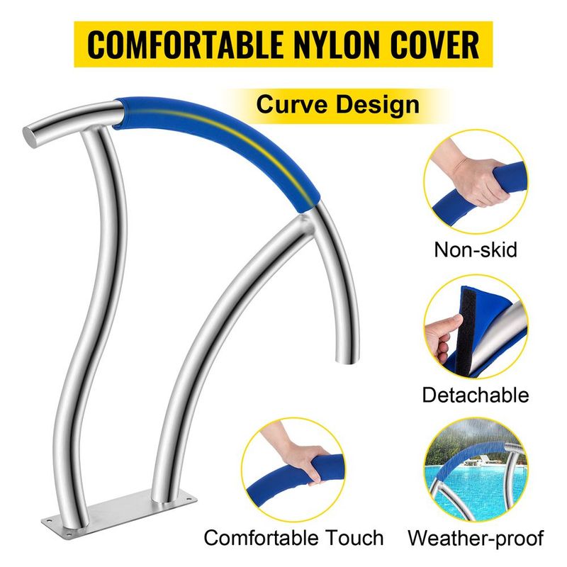 VEVOR Pool Handrail, 2Pack 30"x30" Swimming Pool Stair Rail, 304 Stainless Steel Stair Pool Hand Rail Rated 375lbs Load Capacity, Pool Rail With Quick Mount Base Plate, And Complete Mounting Accessory_voghion.com