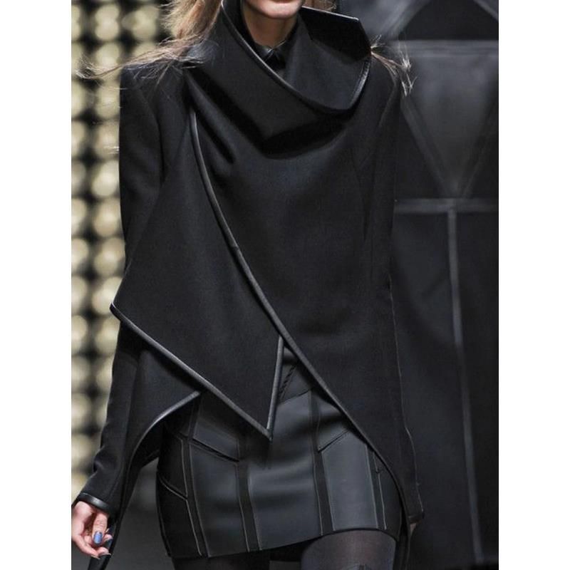 gilet pull revers tissé fente asymétrique col haut manteau en laine_voghion.com
