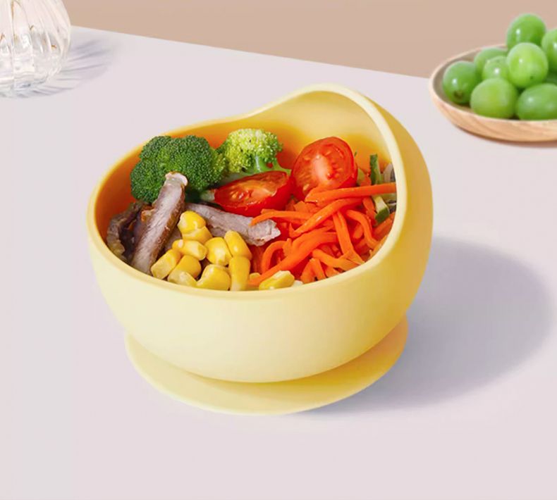 Conjunto de tigelas de alimentação para bebês de silicone de grau alimentício, cor sólida, à prova d'água, tigela de alimentação para crianças com colher, conjunto de talheres para crianças_voghion.com