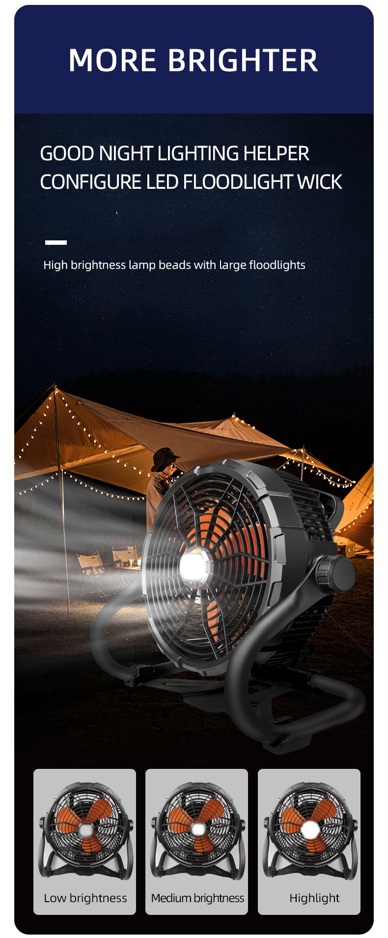 Ventilatore da campeggio all'aperto, ventilatore da campeggio all'aperto, cantieri edili, impermeabile, portatile, mobile, con illuminazione, ricaricabile, per la pesca, con vento forte._voghion.com
