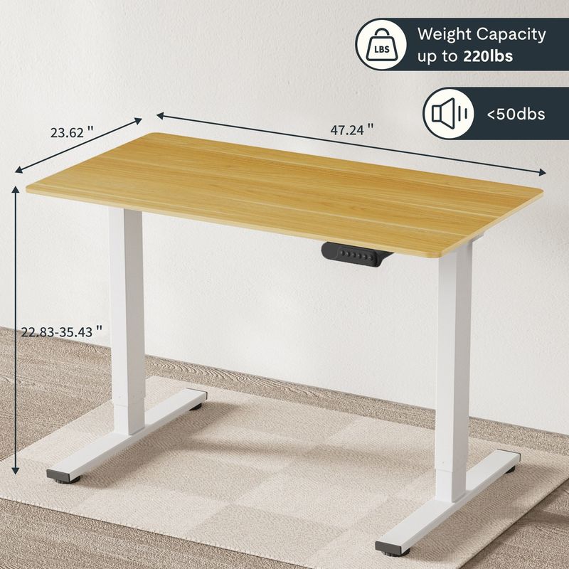 Electric Standing Desk Adjustable Height Desk Home Office Computer Workstation Sit Stand Up Desk, Dual Motor, 48 X 24 Inches (White Frame + Maple Top)_voghion.com