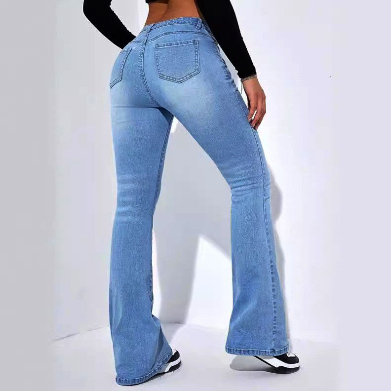 Abbigliamento da donna Jeans dritti a vita alta Pantaloni svasati elastici aderenti aderenti_voghion.com