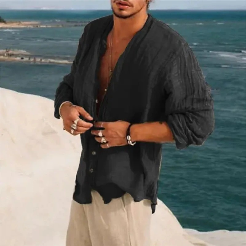 Summer Men's Beach Thin Youth Casual Sun Protection Thin Long Sleeved Shirt_voghion.com
