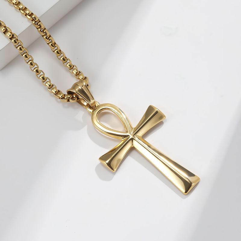 Collana Ankaka in acciaio inossidabile con ciondolo a croce in acciaio al titanio e nicchia unica_voghion.com
