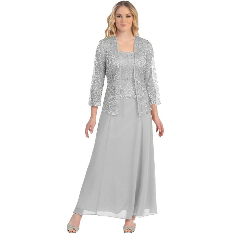 New Fashion Two Piece Lace Cardigan Chiffon Long Dress Large Set_voghion.com