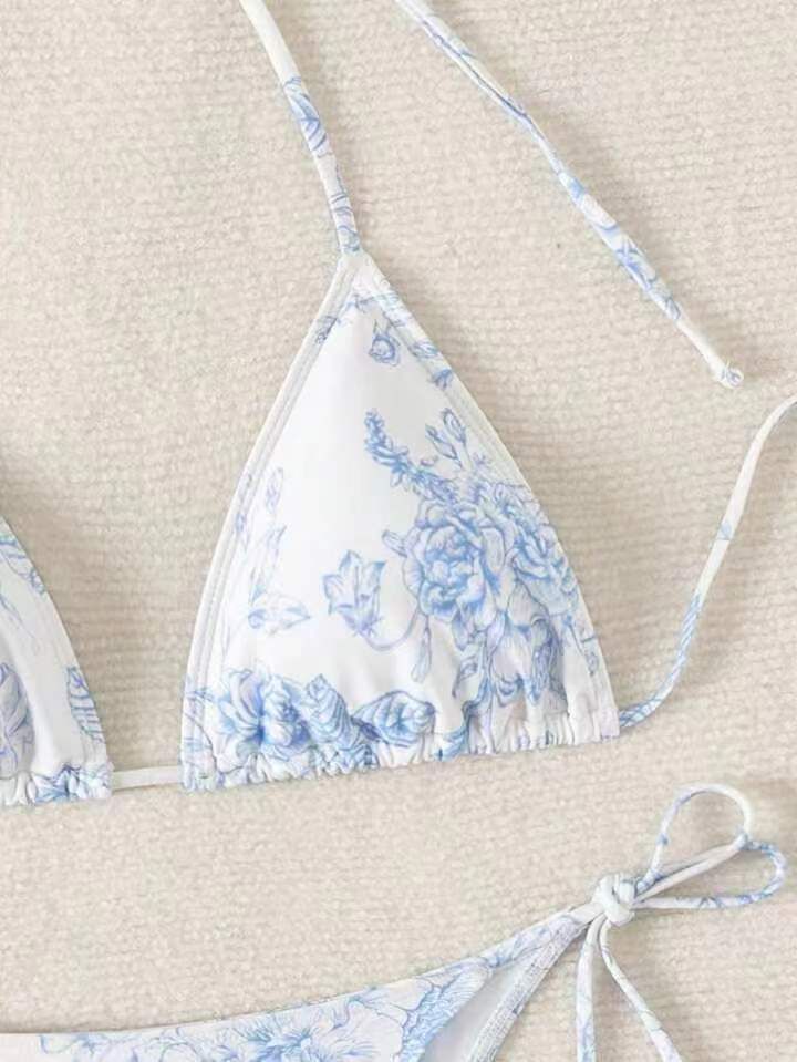 Bikini multicolore con scollo all'americana e stampa a inchiostro sexy da donna_voghion.com