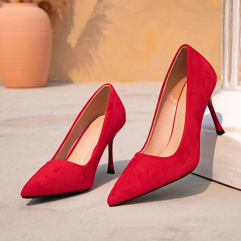 Damen High Heels Rot Mode Plüsch High Heels Stiletto Heels Fashion Party Spitzschuh Einfache High Heels_voghion.com