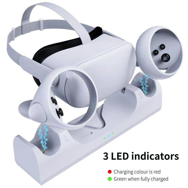 Ladegerät, 3 LED-Anzeigen, wiederaufladbarer Akku, platzsparend, Mehrfachschutz, stabil, Headset-Controller, Ladestation für_voghion.com