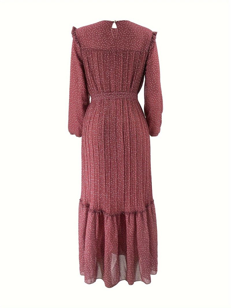 Abbigliamento da donna Nuovo chiffon a pois con cintura Abito musulmano alla moda ed elegante_voghion.com