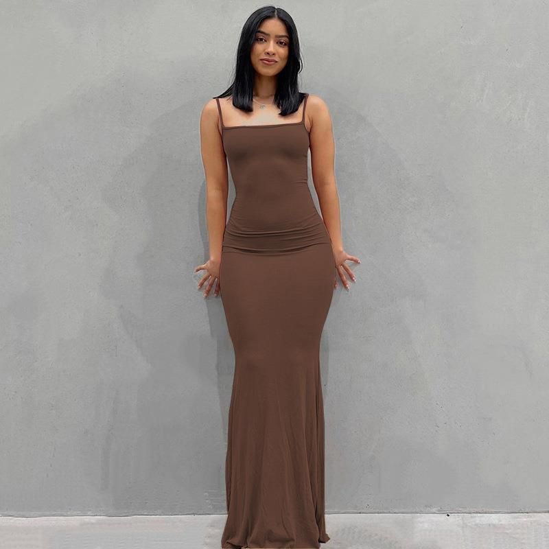 Damenbekleidung Langes Kleid Lässiges, schmales, langärmliges Heimkleid_voghion.com