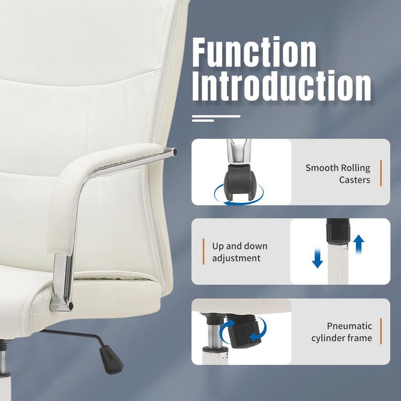 Contemporar Mid Back High Back Leather Swivel Ergonomic Executive Office Chair In White_voghion.com