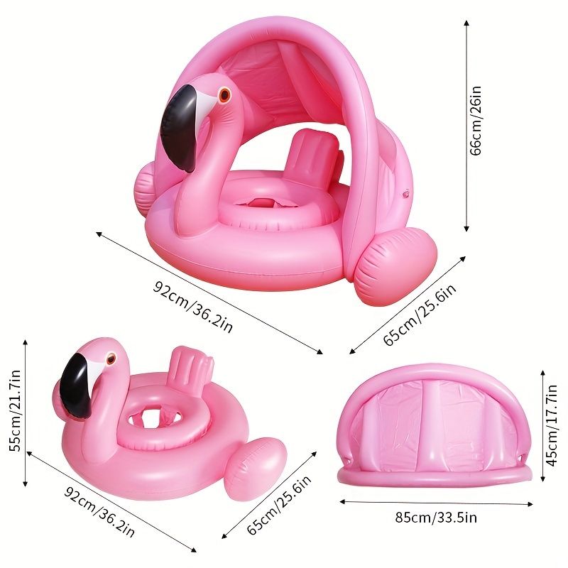 Flamingo Sunshade svømmesædering til spædbørn og små børn at lege med vandlegetøj, tegneserie oppusteligt svømmeringsæde, tykt PVC-materiale_voghion.com