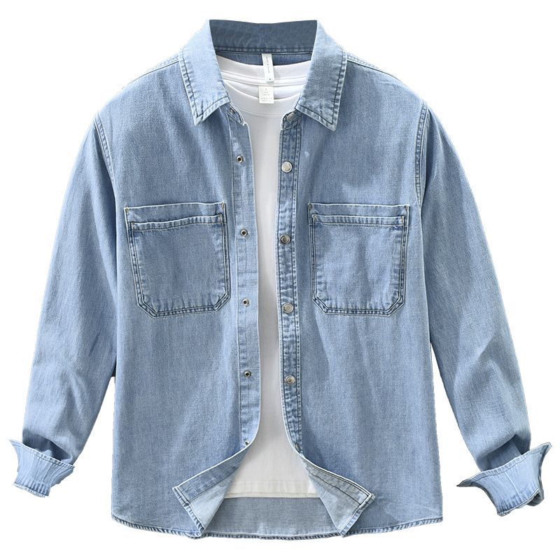 Denim-Retro-Langarmhemd für Herren, modisch und vielseitig, künstlerisches und lässiges lockeres Oberteil_voghion.com