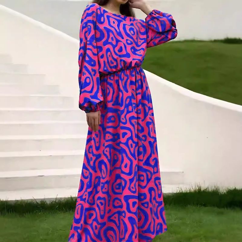 2025 New Printed Long Dress, Fashionable Pleated Leopard Print Women's Dress_voghion.com