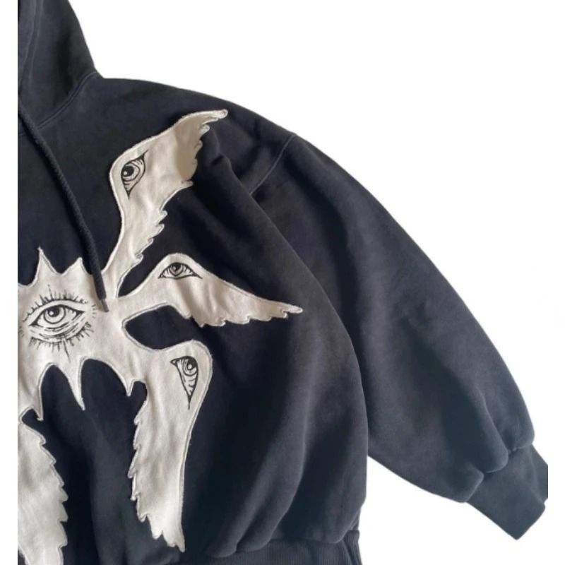 Y2K Angel Patch Dark Loose Long Sleeve Top Gothic Embroidered Pullover Sweatshirt Unisex_voghion.com