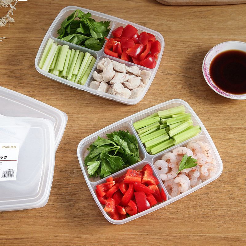 4 griglie Scatola di immagazzinaggio di frutta per alimenti Scomparto portatile Frigorifero Congelatore Organizzatori Sub-imballati Carne Cipolla Zenzero Chiaro Crisper_voghion.com