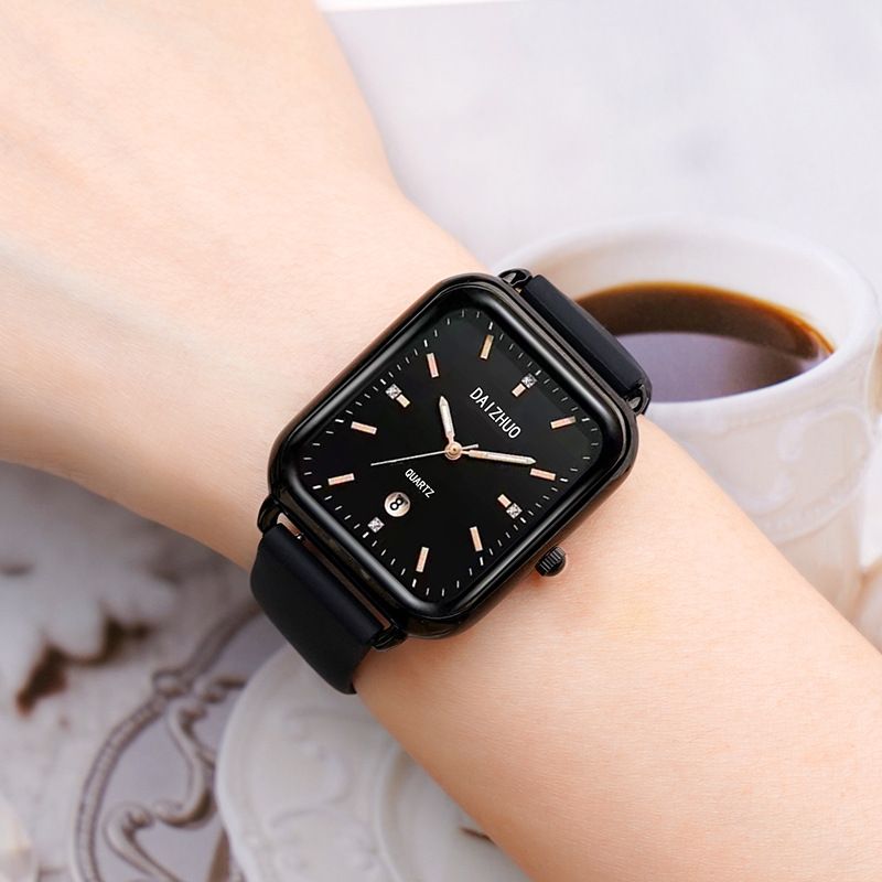 New light luxury ladies square texture quartz watch simple calendar fashion watch_voghion.com