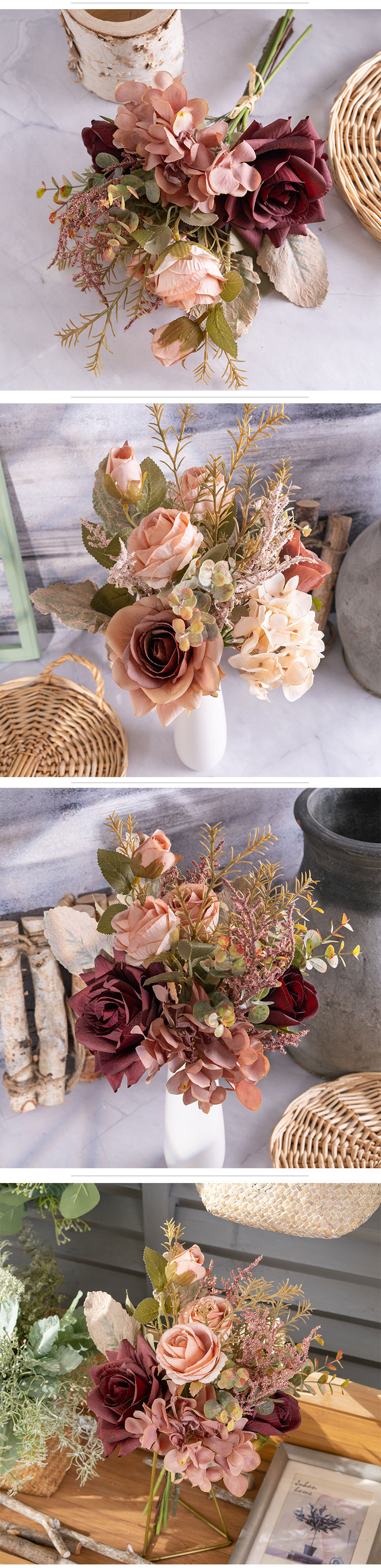 Rose skönhet ros hortensia handbok konstgjorda blommor falska blomma design bröllop bukett väggdekoration CF01335_voghion.com