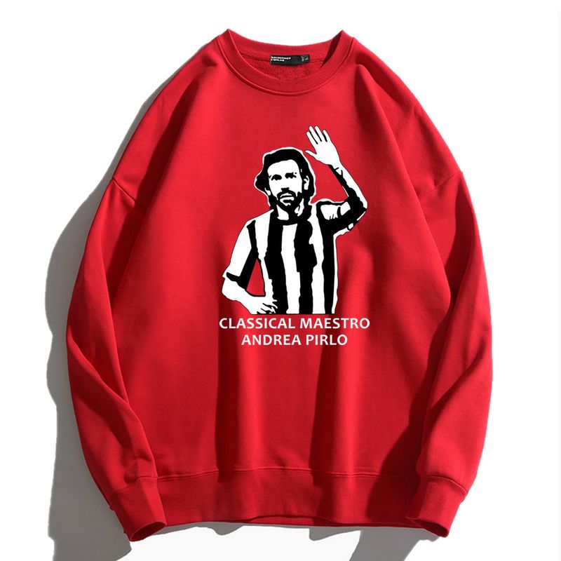 Football Cartoon Pirlo Long Sleeved Round Neck Hoodie With Unisex Single-Sided Printed Autumn And Winter Loose Fitting_voghion.com