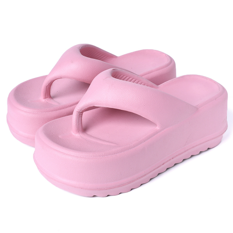 EVA thick-soled high-heeled flip-flops women's non-slip soft bottom stepping on feces feeling pinch-toe flip-flops for women_voghion.com